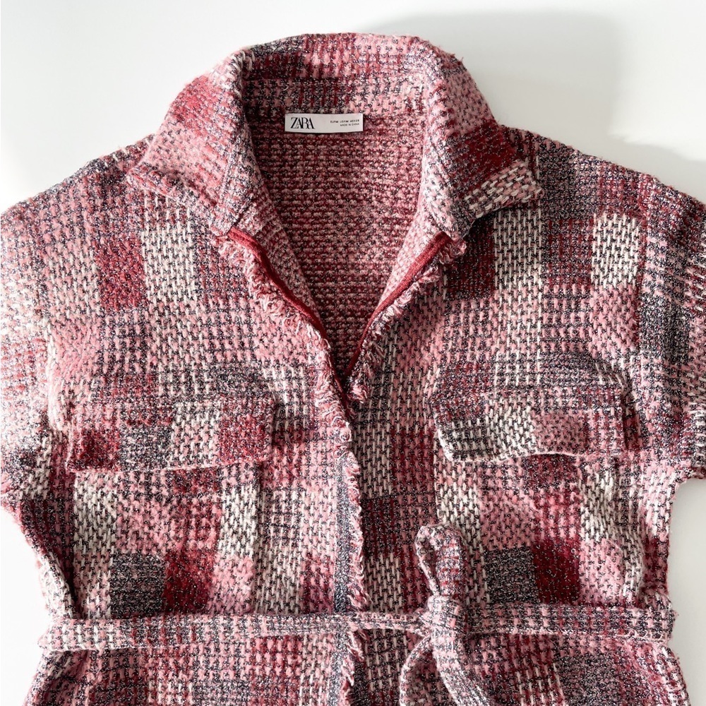 Zara Tweed Patchwork Belted Jacket - Picture 9 of 15